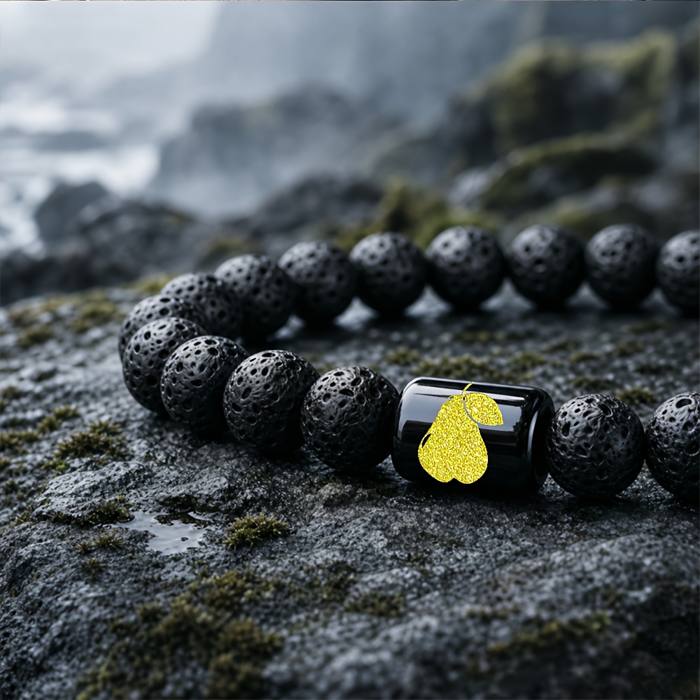 Natural Stone Beaded Bracelet with Golden Pear and Leaf